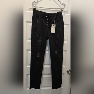 FISCLOSIN Women's Ripped Stretch Mid Waist Jeans